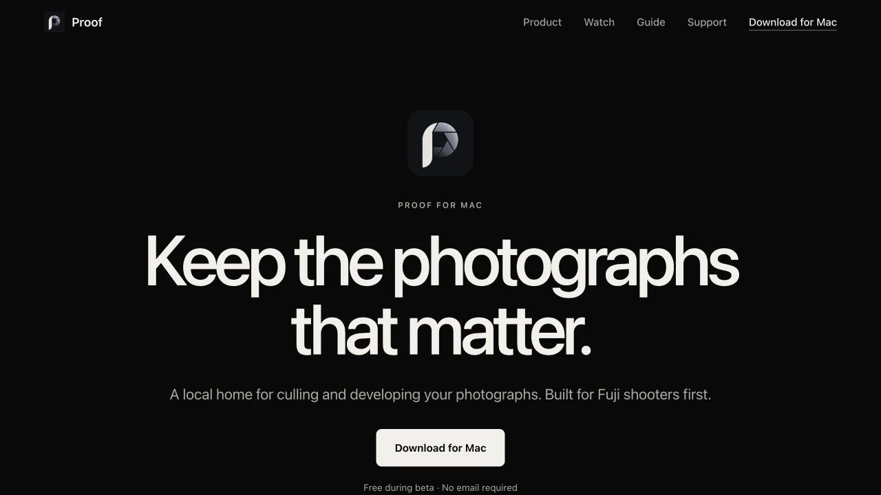 Proof website with the headline Keep the photographs that matter