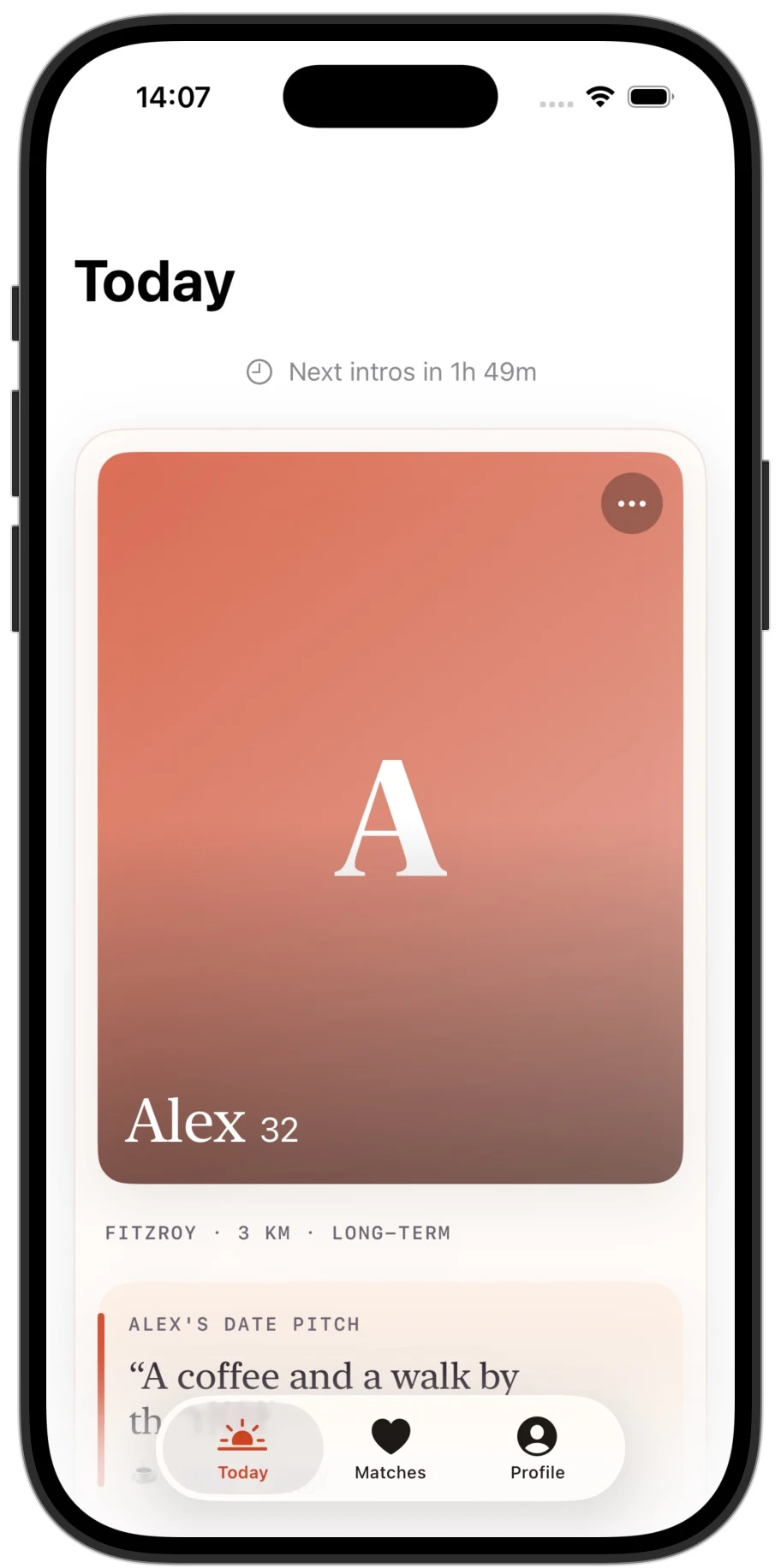 Sixish iPhone introduction screen with a synthetic Alex profile